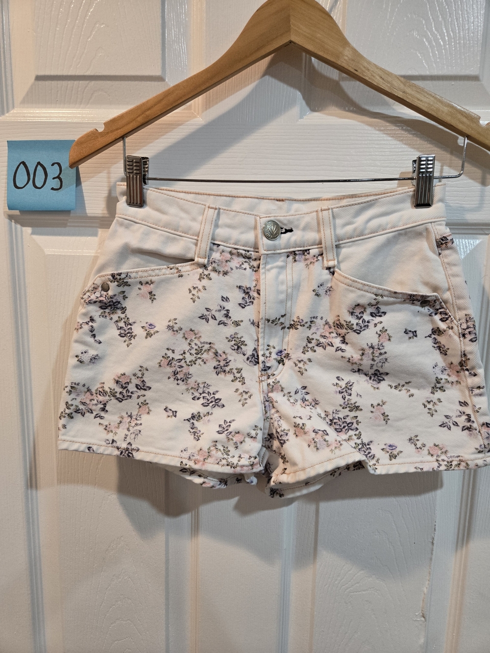 rag & bone Micro Floral Denim Jean Shorts with Pink & Purple Print Size 24 Waist